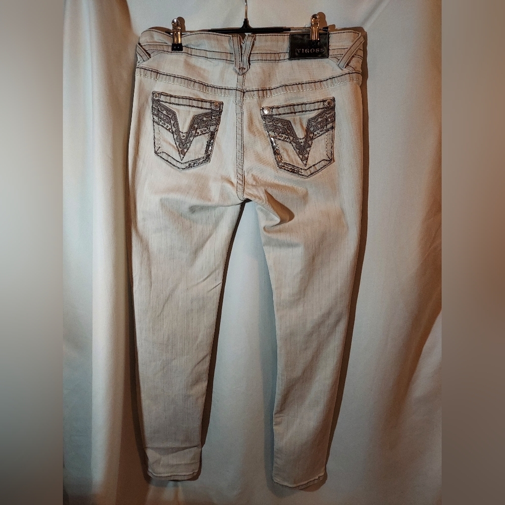 Vigoss Light Grey Skinny Jeans With Embellished Pockets - 13/14